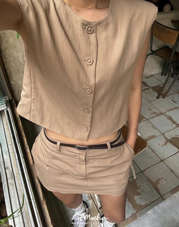無袖棉麻西裝背心(墊肩)